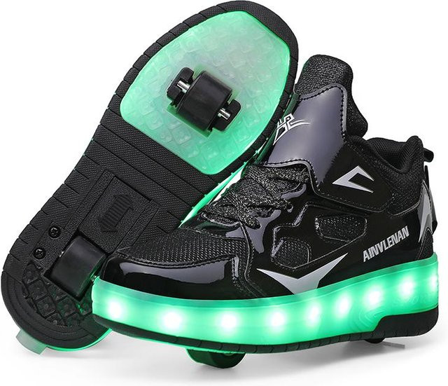 TUINANLE Kinder-Rollschuhe, Skate-Sneaker mit Rollen, mit LED-Licht, schwarz - Bild 1