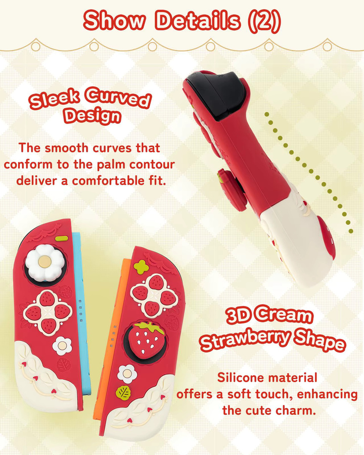 Geekshare Spring Strawberry Silikon-Schutzhülle und JoyCon-Abdeckung für Nintendo Switch 2 in Rot inklusive Daumengriffen - Bild 2