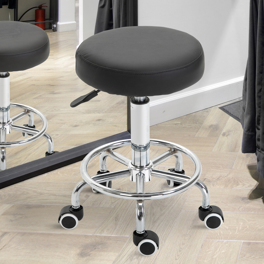 Vinsetto Rollhocker von Aosom, höhenverstellbarer Arbeitshocker mit Fußring und Rädern, drehbarer Salon Hocker in Schwarz, Durchmesser: 42 cm, Höhe: 50-64 cm - Bild 2