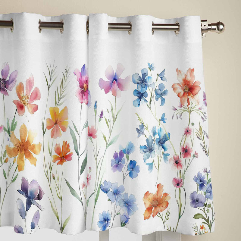 Super Six Vorhang mit Aquarell Blumen und Blättern in Grau, semi-transparent, B: 135 cm, H: 60 cm - Bild 2