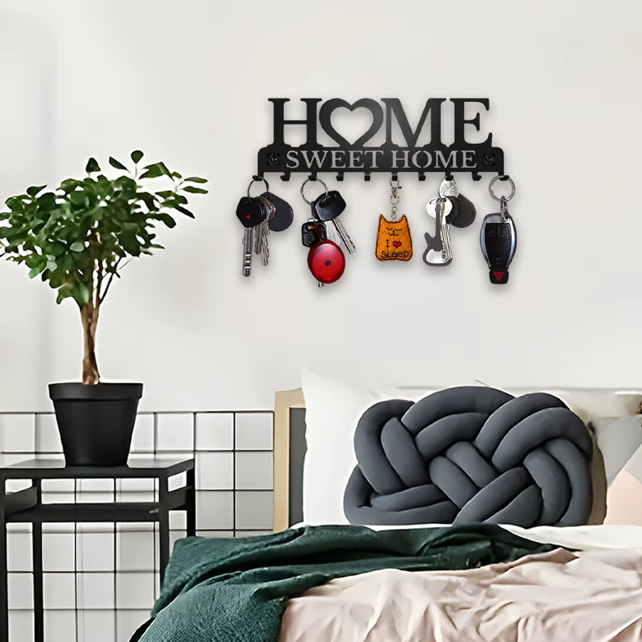 Schlüsselhalter Wandhalterung von Sweet Home Design in Schwarz mit 10 Haken aus Metall - Bild 5