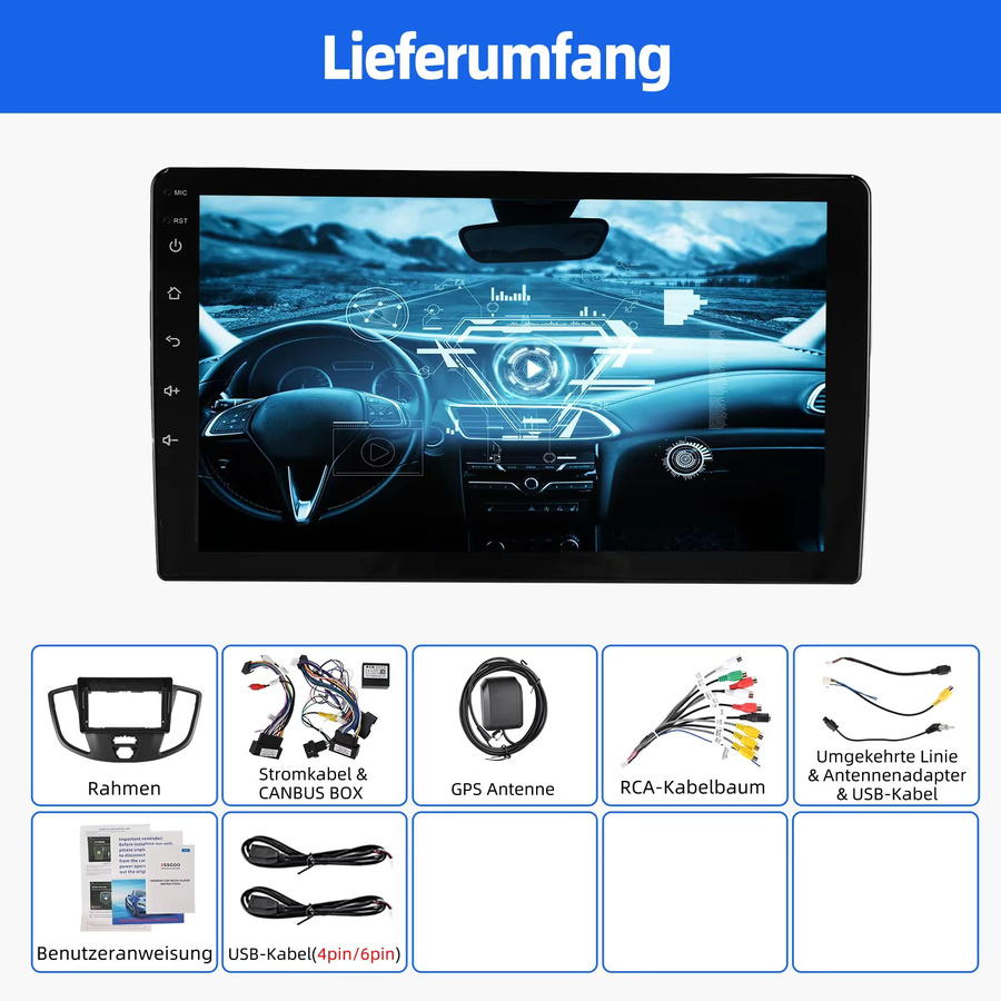 ESSGOO Android 14 Autoradio für Ford Transit 2015-2019 mit 9 Zoll Display, GPS, Wireless CarPlay, Android Auto, Bluetooth und WiFi, Schwarz - Bild 5