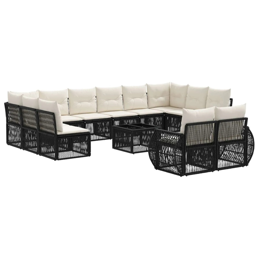 vidaXL Gartensofa-Set 13-teilig aus Poly-Rattan in Schwarz und Cremeweiß mit Polsterung und Kissen für Garten und Terrasse - Bild 2