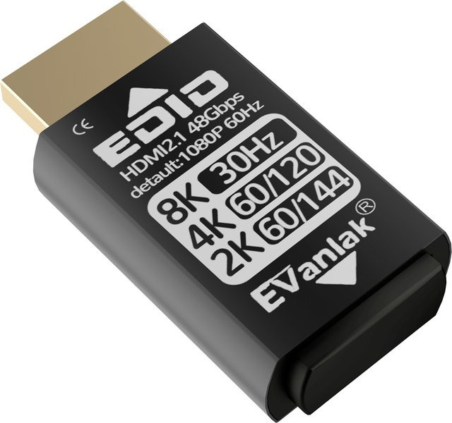 EVanlak HDMI-Dummy-Stecker Black, 4K EDID-Emulator Headless Ghost Display Adapter, Bidirektionales HDMI 2.1 mit Unterstützung für 8K/30Hz, 4K/120Hz und 1440P/144Hz - Bild 1