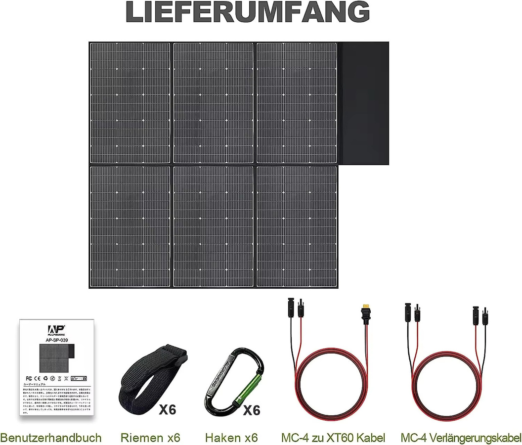 ALLPOWERS SP039 600 W faltbares Solarpanel in Schwarz, hocheffizientes Solarmodul und Solarladegerät für Boot und Camping - Bild 7