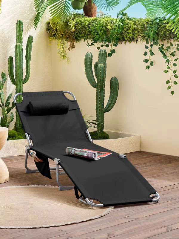 SoBuy 2er Set Gartenliege klappbar aus Stahl mit Textilene und Seitentasche, Farbe: Schwarz/Türkis - Bild 7