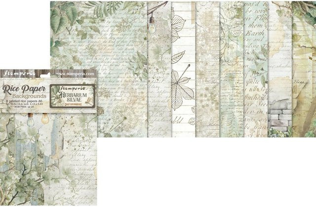 Stamperia Motiv-Strohseide Backgrounds Herbarium Silvae, 8er Set, Multicolor, A6 - Bild 1