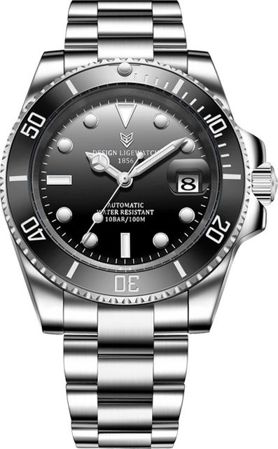 LIGE Armbanduhr Automatik, Edelstahl, Blau, Herren, Datum - Bild 1