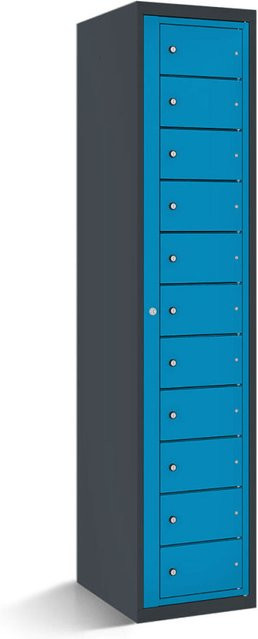 rotstahl Fächerschrank mit Zentraltür und 11 Fächern in Blau mit anthrazitgrauem Korpus, B/T/H: 40 x 50 x 180 cm - Bild 1