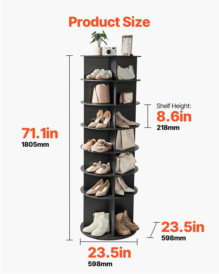 Buying Solutions MB 7-stufiger rotierender Schuhregal-Turm in Schwarz mit 360 Grad Drehung und minimalistischem Design - Bild 2