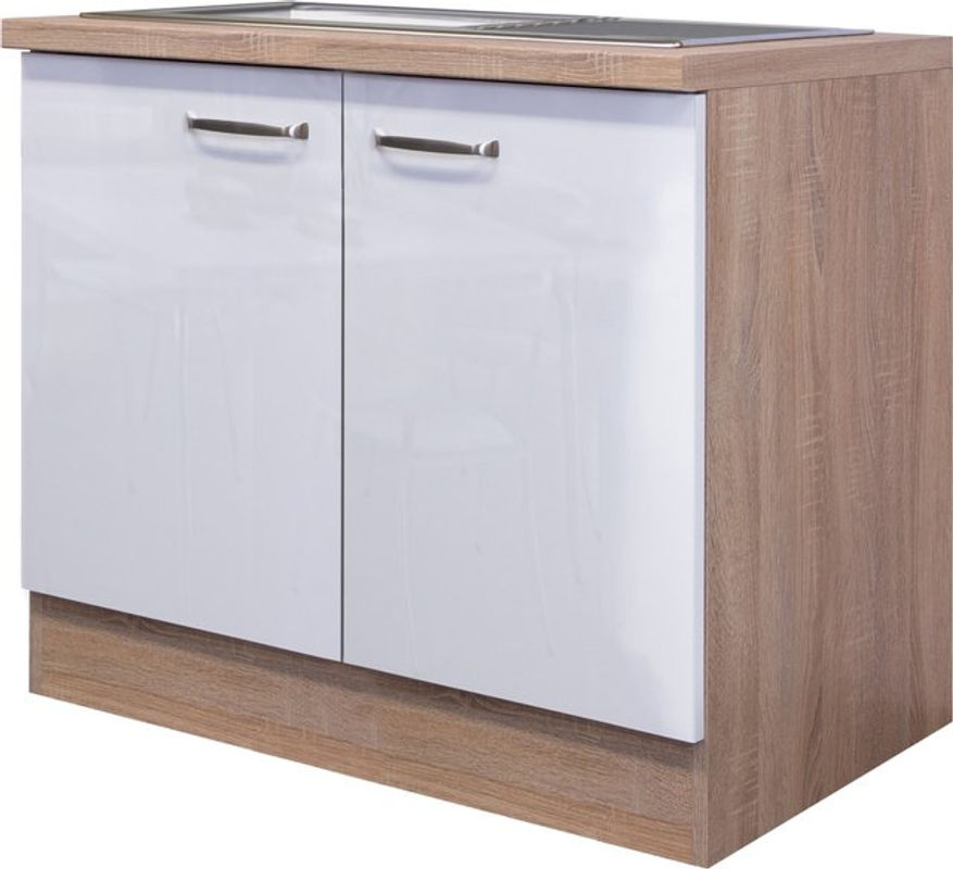 Spülenunterschrank Flex-Well Valero in Sonoma Eiche und weiß Hochglanz, B/H/T: 100 x 86 x 60 cm - Bild 2