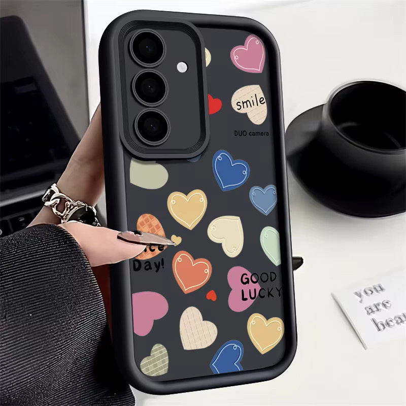 Silikon Handyhülle mit Herz-Design für Samsung Galaxy A15 A56 A55 A14 A53 A54 A26 A36 A34 A52 S25 S24 S23 S22 Ultra Plus S24 FE in Schwarz - Bild 1