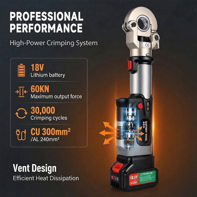 Podofo MEZ-300 Elektrische Hydraulische Crimpzange mit Digital-Display für Kabelhülsen 16-300mm² - Bild 1