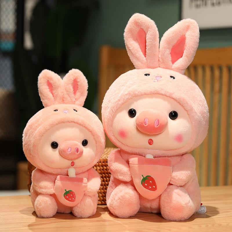 GDzaccly Milchtee Einhorn Frosch Tiger Kaninchen Boba Tee Schwein Plüsch Puppe Rosa - Bild 3