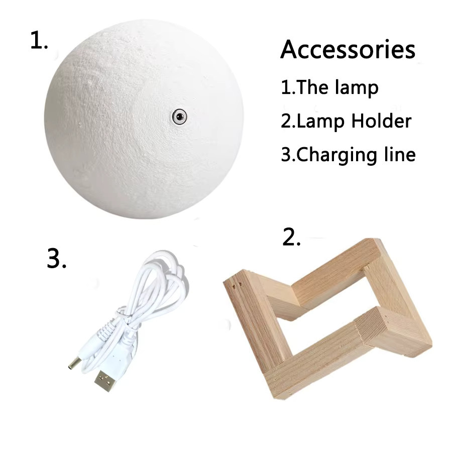 3D-gedruckte Mondlampe mit 16 Farben LED, Fernbedienung und Touch-Steuerung, Farbe: Weiß - Bild 4