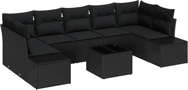 vidaXL Garten-Sofa-Set 8-teilig aus Polyrattan in Schwarz - Bild 1