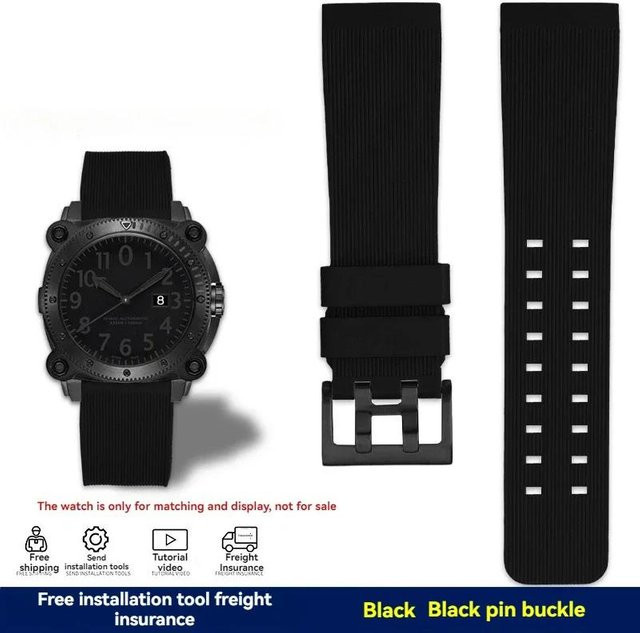 Hamilton Uhrenarmband, Silikon, Schwarz, 24 mm, Herren - Bild 1