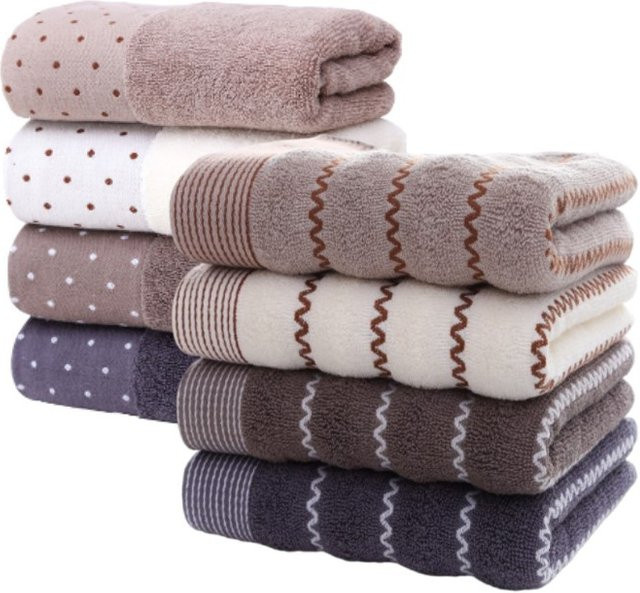 Inyahome Set aus 2 Handtüchern aus 100% Baumwolle, Waschlapse mit Punktmuster in Weiß, Braun und Grau, Breite: 34 cm - Bild 1
