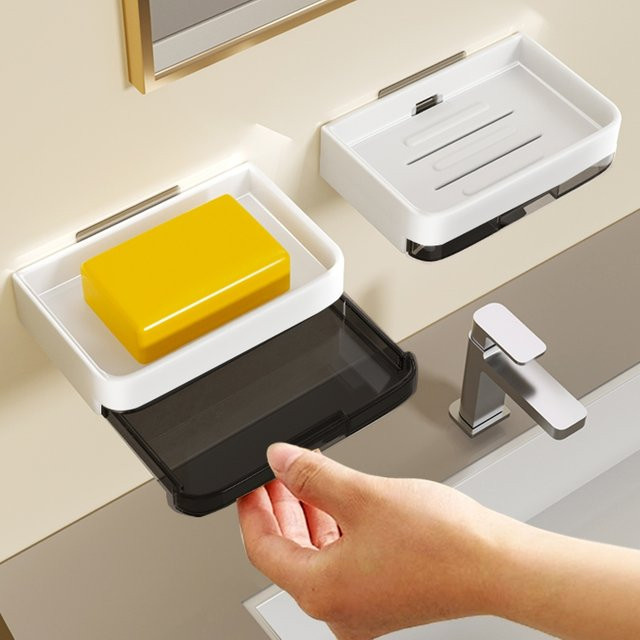 YUNJIEYA Seifenhalter aus Aluminiumlegierung mit Abfluss in Weiß, Wandmontage ohne Bohren - Bild 1