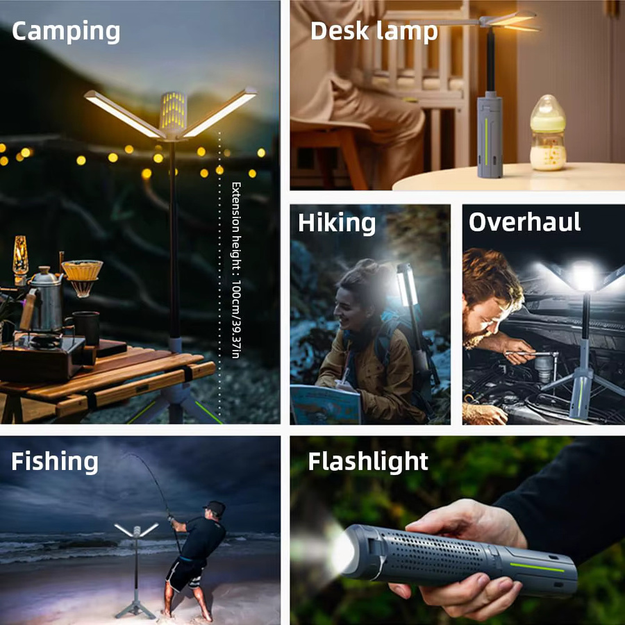 BALDR Klappbare Campingleuchte mit 8000 mAh Akku, USB wiederaufladbare LED Teleskoplaterne in Grau mit Powerbank-Funktion und wasserdichtem Design für den Garten und Außenbereich - Bild 2