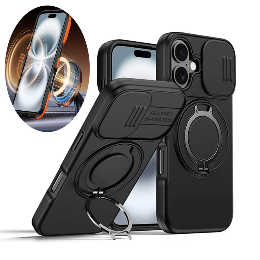 CYYWN Magnetische Handyhülle mit 360 Grad drehbarem Ständer und Kameraschutz für iPhone 16 15 14 13 Pro Max Plus MagSafe kompatibel in Schwarz und Silber - Bild 5