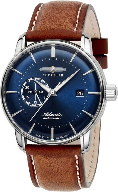 Zeppelin Automatik Armbanduhr, Edelstahl, Leder, Blau, 41 mm, Herren - Bild 1