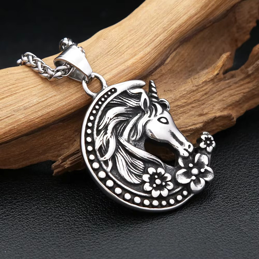 owlucky Anhänger Mond Pferdekopf Einhorn, Edelstahl, Silber, Unisex - Bild 2
