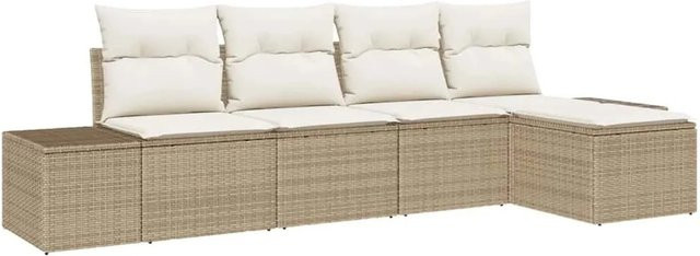 vidaXL Garten-Sofa-Set aus Poly-Rattan in Beige und Creme, 5-teiliges L-Shape Lounge-Set mit Kissen für Terrasse und Garten - Bild 1