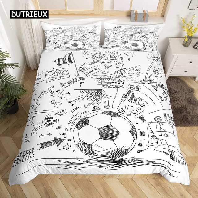 Fußball Bettwäsche Set Binchi Outdoor Product mit handgezeichneter Skizze, 3-teilig, Weiß, B/H: 150 x 200 cm - Bild 1