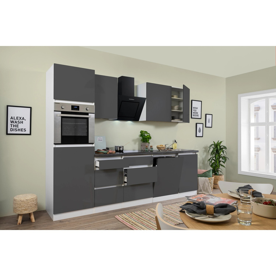 Respekta Küchenzeile GLRP280HWG in Grau Hochglanz mit Granit-Optik, Breite: 280 cm, Tiefe: 60 cm, Höhe: 220,5 cm - Bild 2