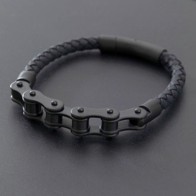 Lederarmband, Handgewebt, Metallschnalle, Herren, Schwarz - Bild 1