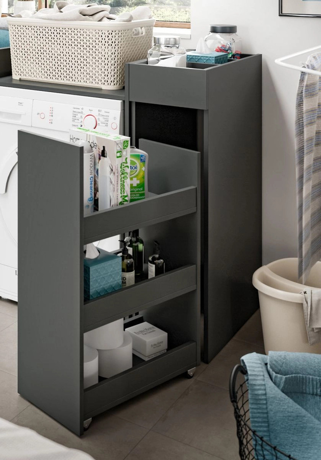 Waschmaschinenumbau Set Flexy in Grau, modern mit Türen und Regalfächern, B/H: 95 x 101 cm - Bild 3