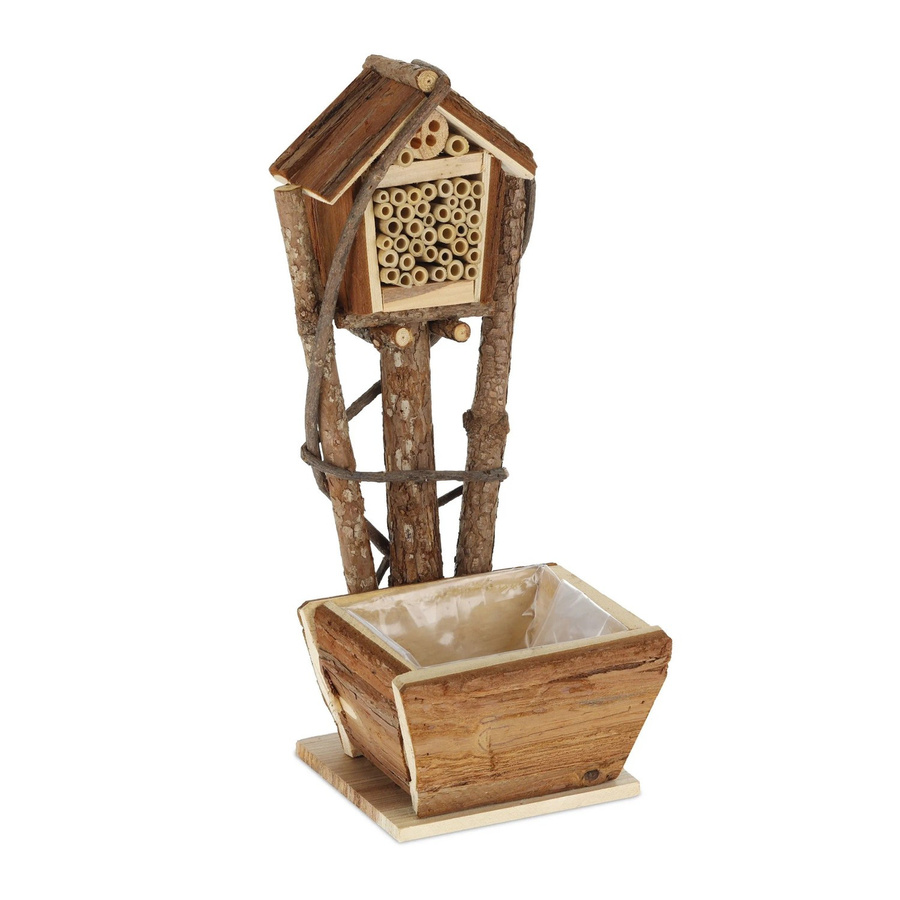 Relaxdays Bienenhotel 2er Set aus Holz und Bambus in Natur mit Pflanztopf, B/T/H: 46 x 19 x 24,5 cm - Bild 2