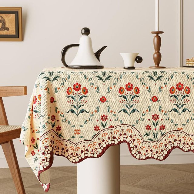 JMG Household Supplies Tischdecke aus Baumwolle und Leinen mit Cartoon-Muster, unregelmäßige Form, wasserabweisend und hitzebeständig, Multicolour, B/T: 140 x 140 cm - Bild 1