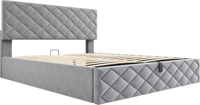 okwish Polsterbett mit hydraulischem Stauraum in Grau, B/T/H: 141,0 x 203,5 x 140 x 200 cm - Bild 1