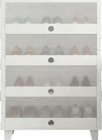 XMSJ Schuhschrank aus Kunststoff in Weiß, zusammenklappbarer 4-türiger Schuhorganizer mit Belüftung und Regalböden - Bild 1