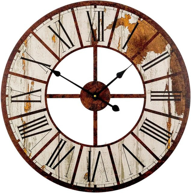 Wall-Art Wanduhr im Shabby Stil, rund, analog, Braun, Durchmesser: 50 cm - Bild 1