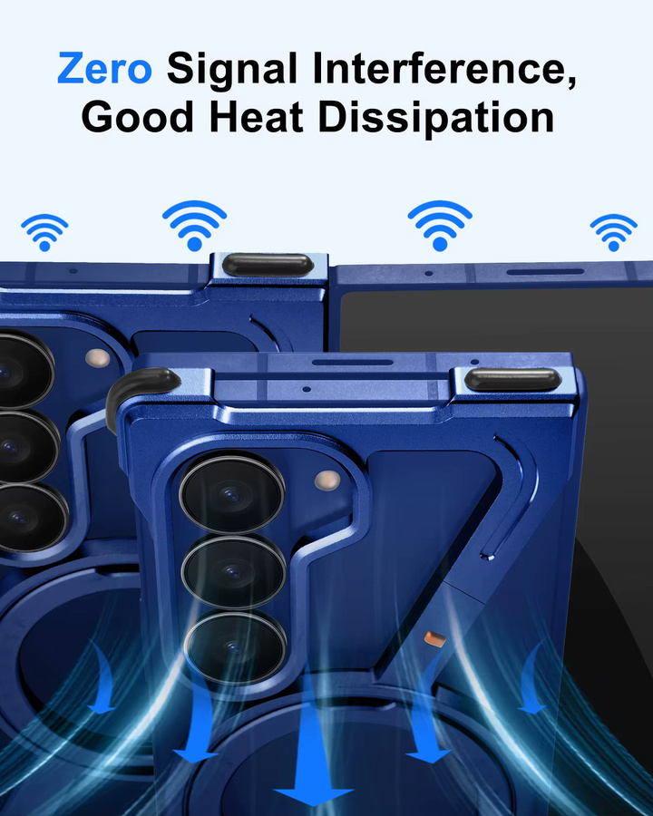 Eary Z-Form Schutzhülle für Samsung Galaxy Z Fold 7 in Blau mit 360 Grad drehbarem magnetischem Metallständer und Rahmenloser Fallschutz-Abdeckung - Bild 3