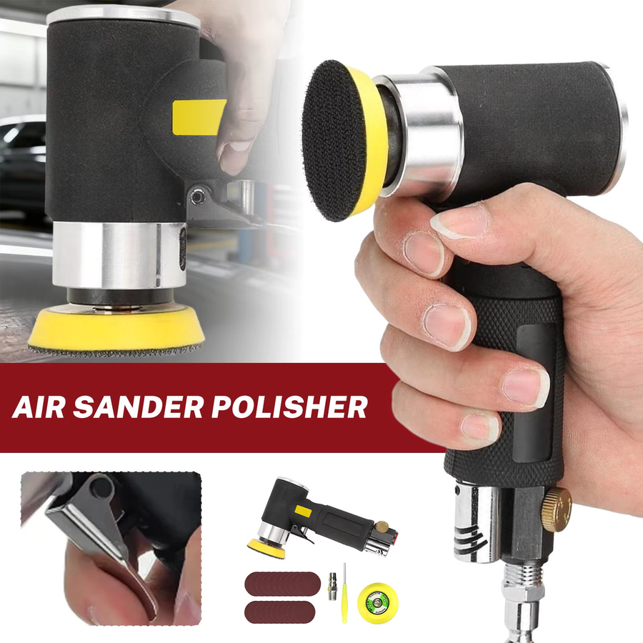 Betuyoo Mini-Exzenterschleifer Druckluft-Poliermaschine aus Aluminiumlegierung in Schwarz, 15000 U/min, pneumatisches Schleifwerkzeug mit Schleif- und Polierset - Bild 8