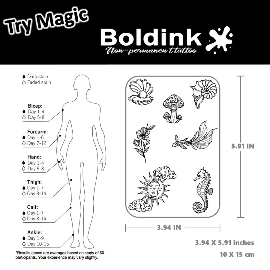 BOLDINK Tattoo-Aufkleber, Unisex, Meeres- und Naturmotiv - Bild 3