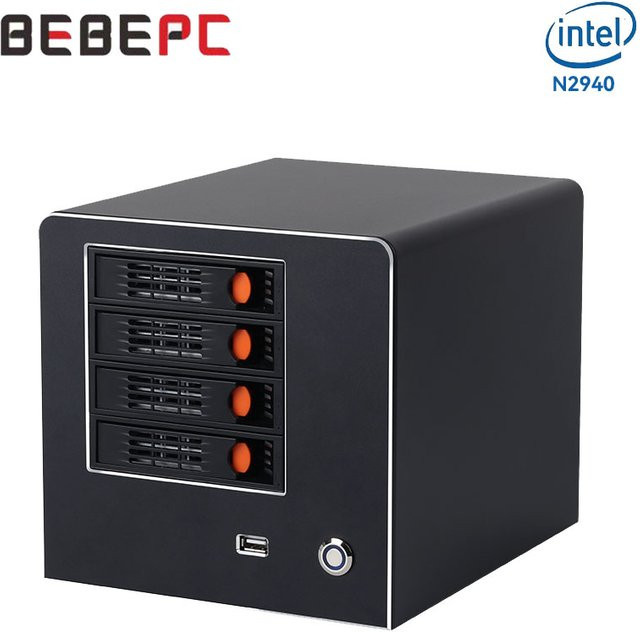 BEBEPC N2940/N150 NAS Mini-PC mit 4x 2,5/3,5 Zoll SATA-Festplatten-Plätzen, Intel Prozessor, 4x USB, Schwarz - Bild 1