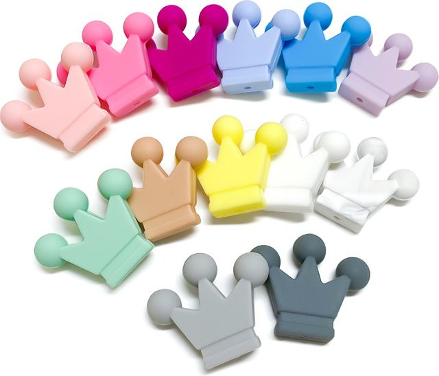 10 Stück Lcmombay Silikon Perlen in Kronenform für Baby Beißringe und Schnuller Ketten, Mehrfarbig - Bild 1