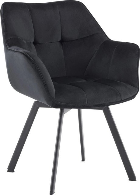 DELUKE Esszimmerstuhl MATOR aus Samt in Schwarz mit Armlehnen, B/T/H: 60 x 59 x 81 cm - Bild 1