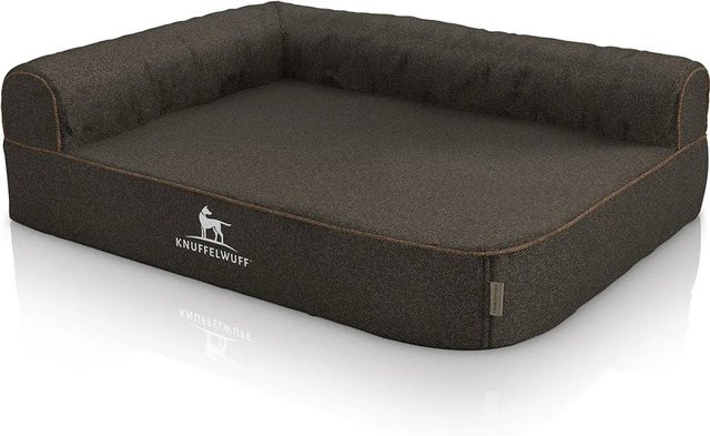 Knuffelwuff Eck Hundebett Marlie Orthopädisch Velours Übergröße XXXL Schwarz mit Lehne Links B: 140 cm, T: 100 cm - Bild 1