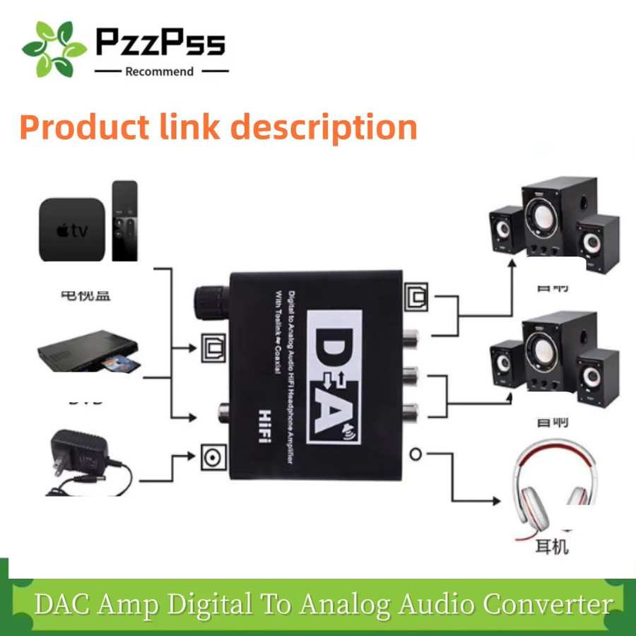 PzzPss Hifi DAC Verstärker Digital-Analog-Audio-Konverter mit RCA, 3,5mm Kopfhöreranschluss sowie Toslink Optischem und Koaxialem Ausgang, 24bit, Schwarz - Bild 5
