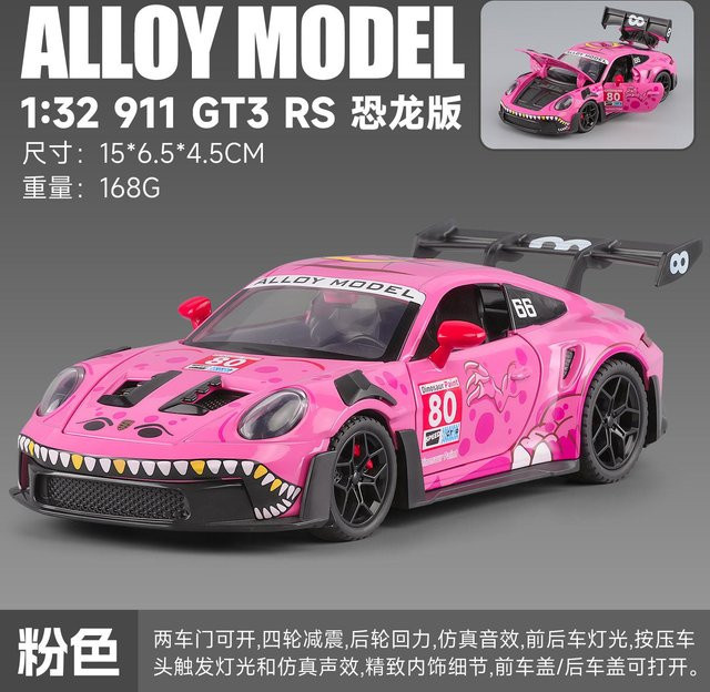 Linyi Modellauto Porsche 911 Gt3 Rs 992, Dinosaurier Lackierung Edition, 1:32, Metall, ab 18 Jahren - Bild 1
