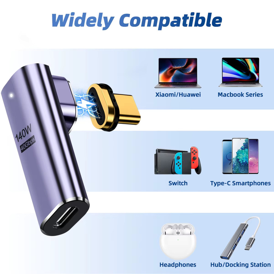 MCGILLON USB4.0 Magnetadapter USB-C Stecker auf Buchse mit 140 W und 40 Gbit/s für 8K 60 Hz in Gold - Bild 2