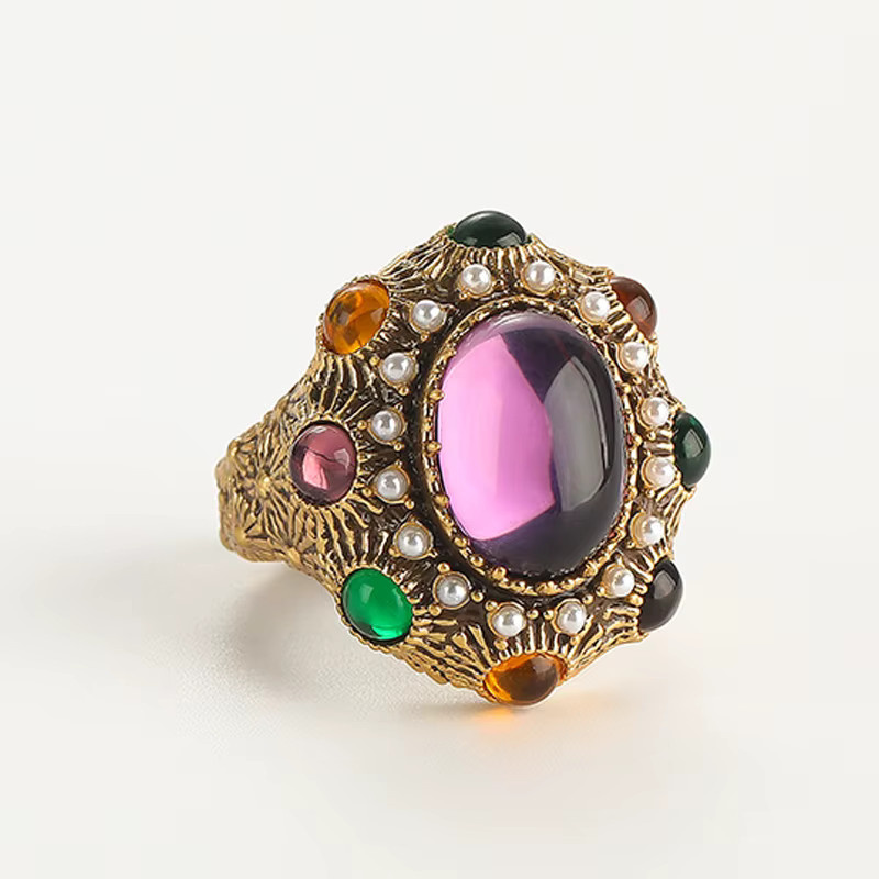 STALAIT Ring, 18 Karat vergoldet, Kristall, Perle, Damen, Vintage - Bild 2