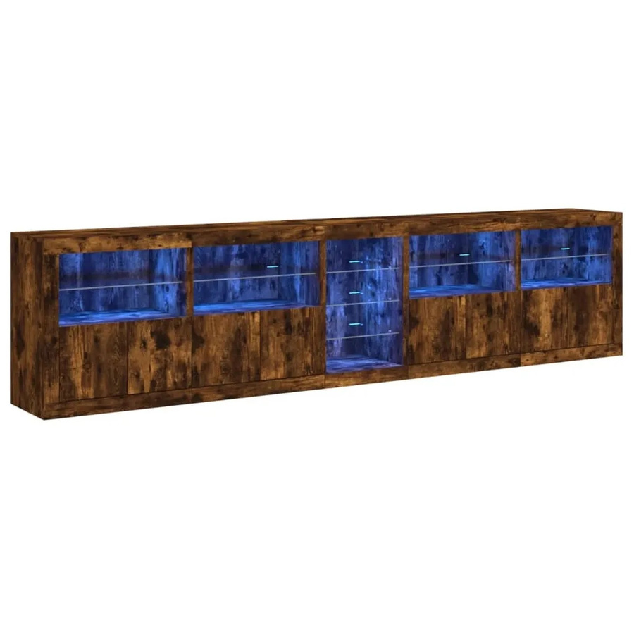 vidaXL Sideboard modern in Räuchereiche mit LED-Leuchten, Farbe Braun, B/T/H: 283 x 37 x 67 cm - Bild 2