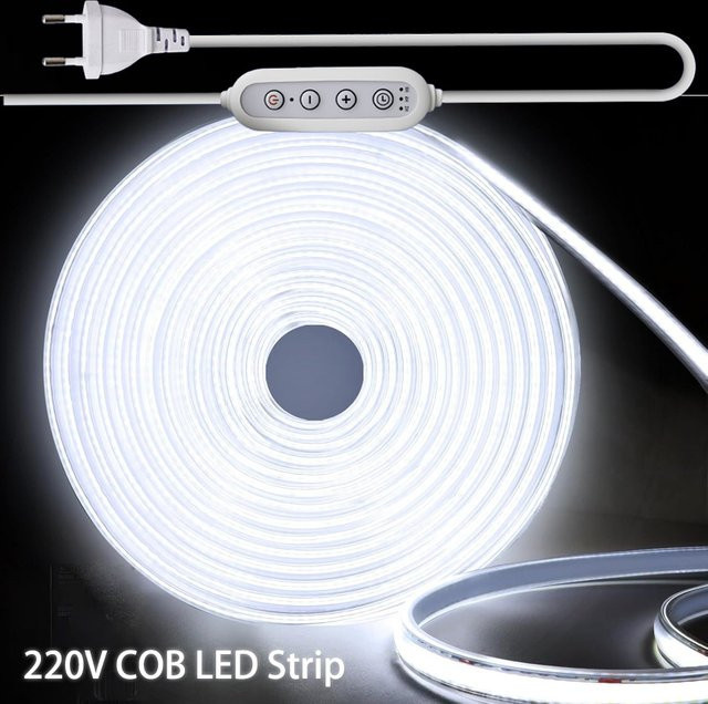 Asign COB-LED-Streifenlicht mit 288 LEDs/m, dimmbar, IP65 wasserdicht, 220 V, Weiß, inklusive Timer und Netzteil - Bild 1